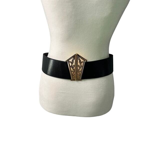 Chanel Black Leather 24K Gold Plated Filigree Corset Belt m